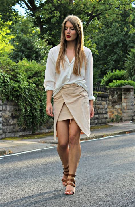 oversized shirt and skirt outfit.